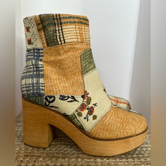 CHARLOTTE STONE 9 Paz Clog Boot in Ida Patchwork Platform Wood Chunky Heel - Picture 4 of 14